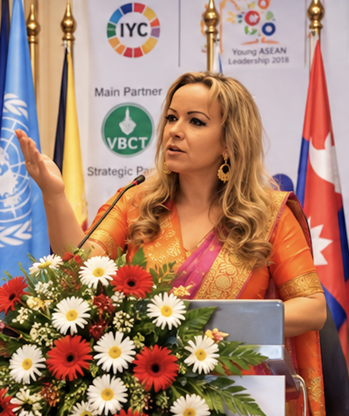 Helios Life representative speaking at an international institutional gathering